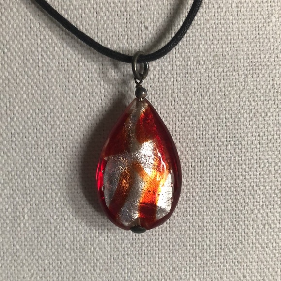 Murano Glass Red & Silver Teardrop Pendant - Picture 5 of 11